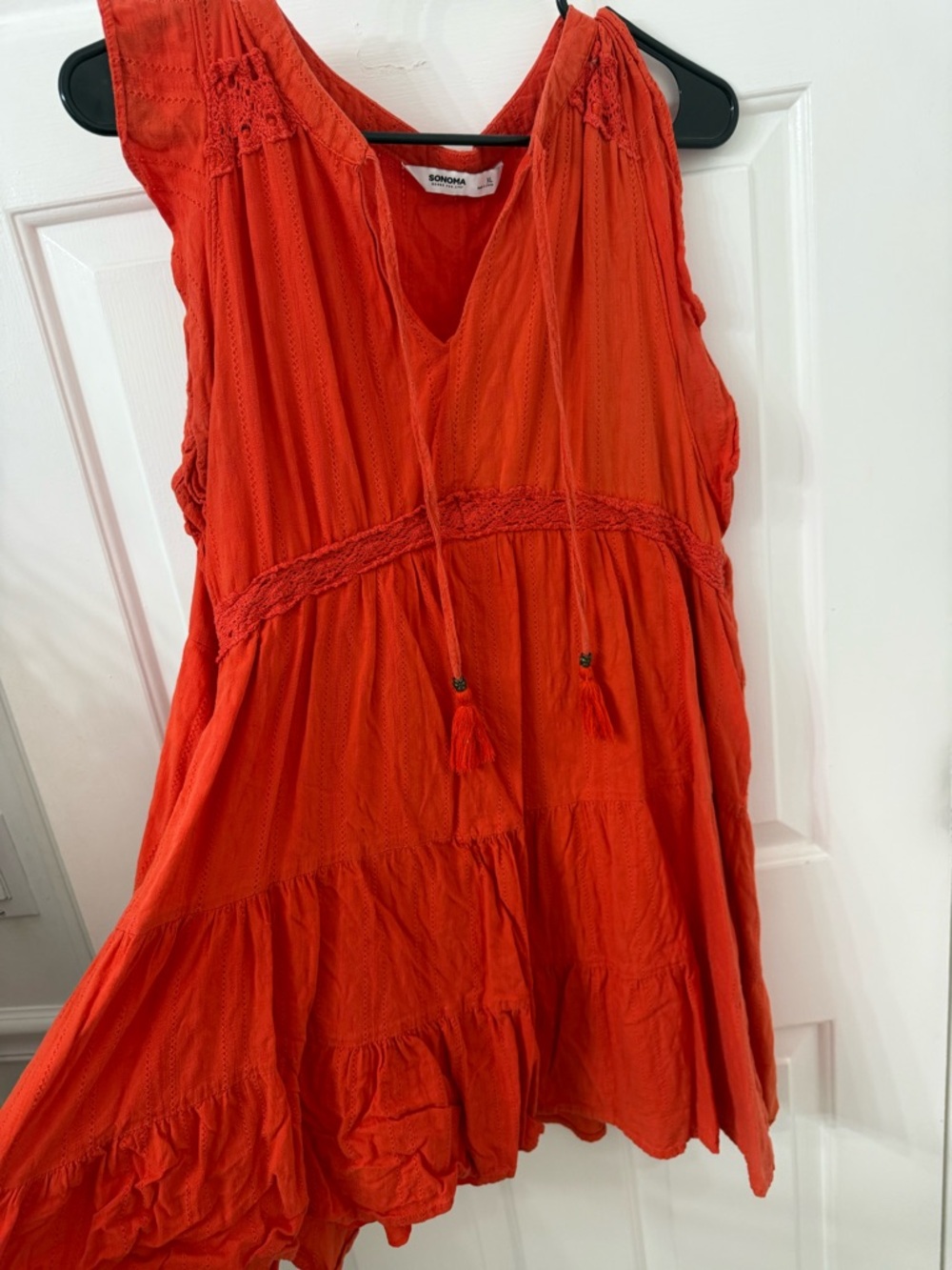 Sonoma Bright Orange Tiered Boho Dress with Tassels